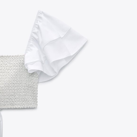 ZARA RUFFLE SLEEVE BANDEAU CROP TOP - Picture 5 of 5